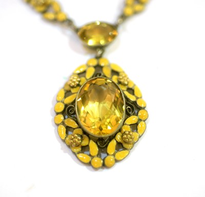 Lot 141 - A mid-20th Century citrine and yellow enamel demi-parure