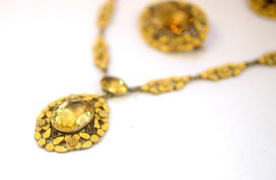 Lot 141 - A mid-20th Century citrine and yellow enamel demi-parure