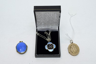 Lot 156 - Silver enamel pendant and gold mount locket.