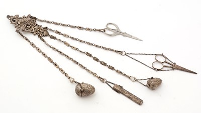Lot 290 - A late Victorian Chatelaine clip with five chains