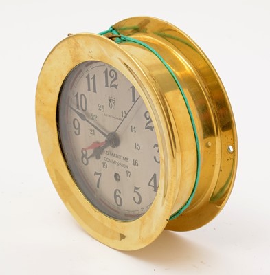 Lot 185 - A 20th Century U.S. Maritime Commission ships brass and steel bulkhead wall clock by Seth Thomas