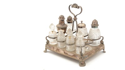 Lot 95 - A George III silver cruet frame; and other items