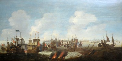 Lot 1110 - Abraham de Verwer - Battle in the Downs 1639 | oil
