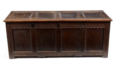 Lot 1341 - A late 17th Century oak four panel coffer