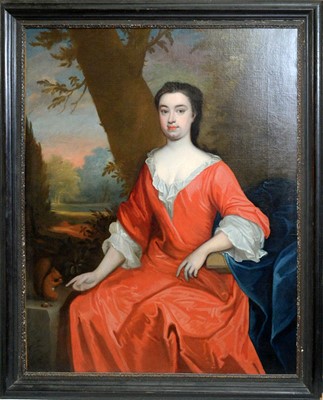 Lot 1073 - Manner of Michael Dahl - Portrait of a Lady Gesturing Towards a Red Squirrel | oil
