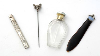 Lot 308 - An Edwardian silver-mounted steel stock pin; and other silver items