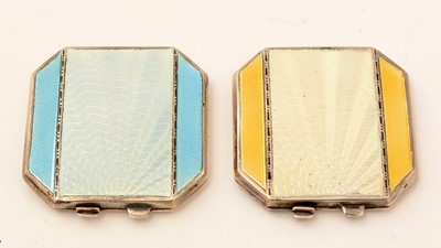 Lot 332 - A matched pair of art deco revival silver and enamel compacts