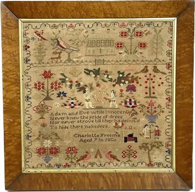 Lot 1192 - A 19th Century needlework sampler worked by Charlotte Freeman in 1850