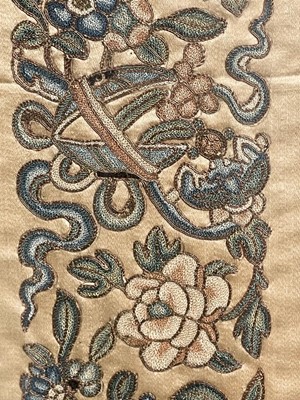 Lot 1187 - A Qing Chinese silkwork "forbidden knot" sleeve band