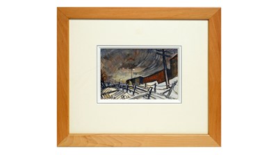 Lot 970 - Norman Cornish - Striding Down Pit Road in the Snow | watercolour and ink