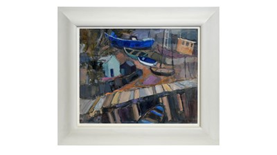 Lot 338 - Sheila MacMillan - Boatyard | oil