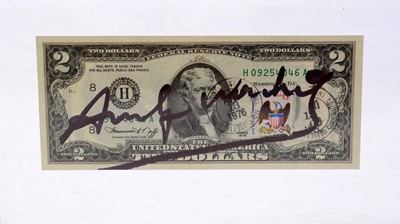 Lot 145 - Andy Warhol - Signed Two Dollar Bill (Thomas Jefferson) | pen and ink