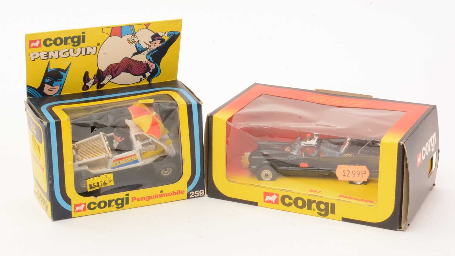 Lot 328 - Corgi Toys Batmobile 267, and Corgi Penguin