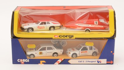 Lot 306A - Corgi Toys Carlsberg Powerboat Team set; together with Corgi C67/2 Z Peugeot, C67