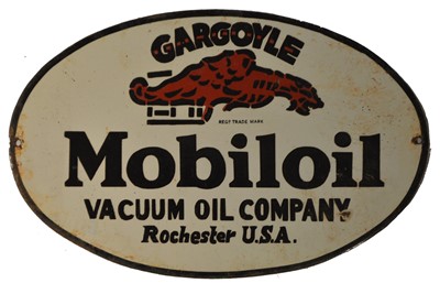 Lot 100 - An enamel advertising sign, Gargoyle Mobiloil Vacuum Oil Company, Rochester U.S.A., 40 x 26cms.