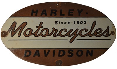 Lot 105 - ﻿An enamel advertising sign,﻿ Harley Davidson Motorcycles