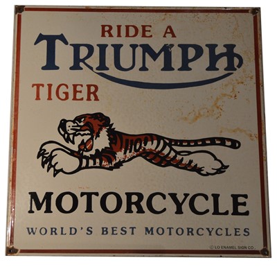Lot 119 - ﻿An enamel advertising sign, Ride a Triumph Tiger Motorcycle