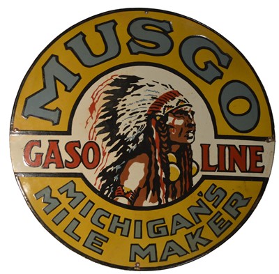 Lot 123 - An enamel advertising sign, Musgo Gasoline