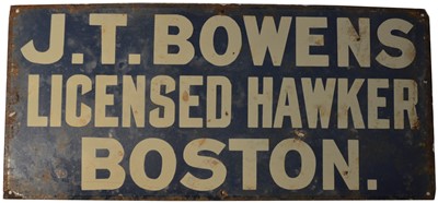 Lot 124 - ﻿An enamel advertising sign, ﻿J.T. Bowens Licenced Hawker, Boston.