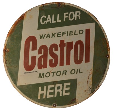 Lot 133 - ﻿﻿An enamel advertising sign, ﻿Call For Wakefield Castrol Motor Oil Here