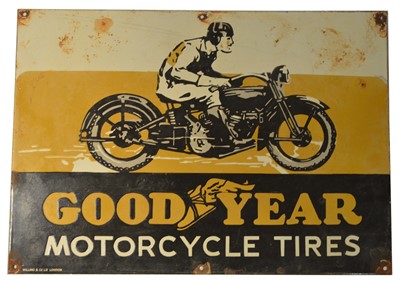 Lot 134 - A rare pictorial enamel advertising sign, Goodyear Motorcycle Tires