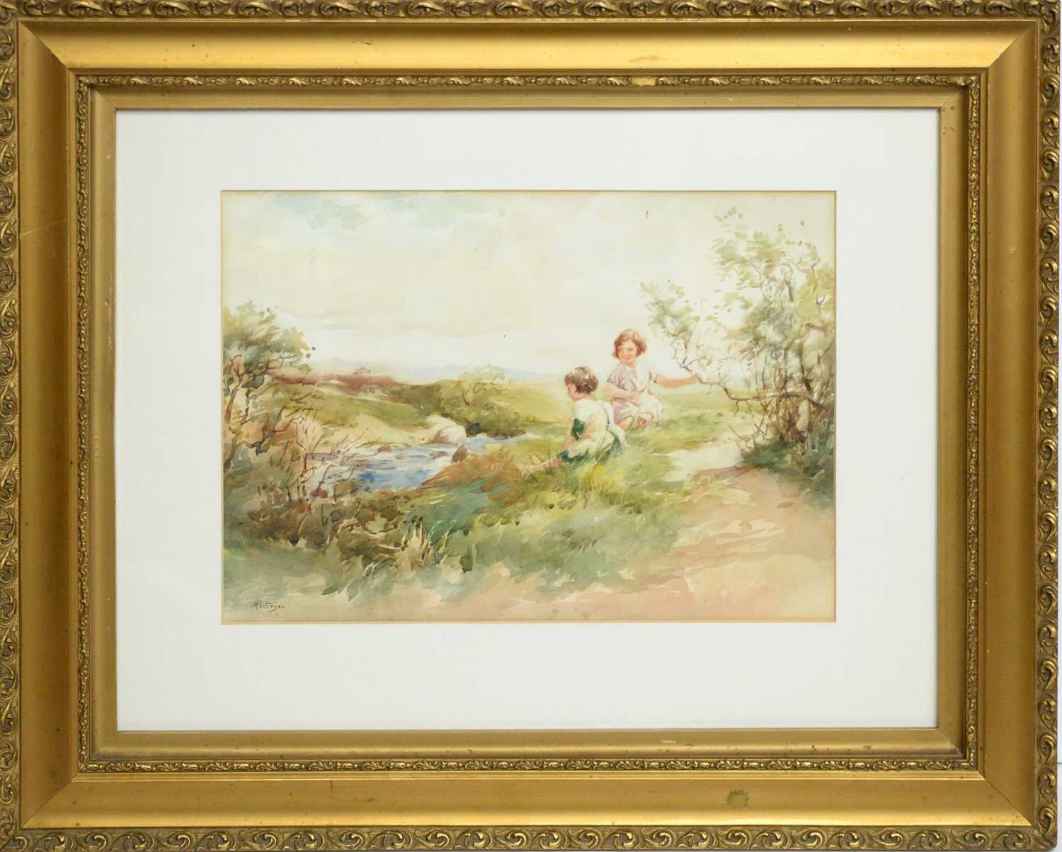 Lot 728 - * Paterson - Children on the Banks of a Brook | watercolour