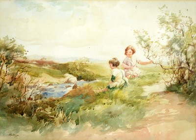 Lot 728 - * Paterson - Children on the Banks of a Brook | watercolour