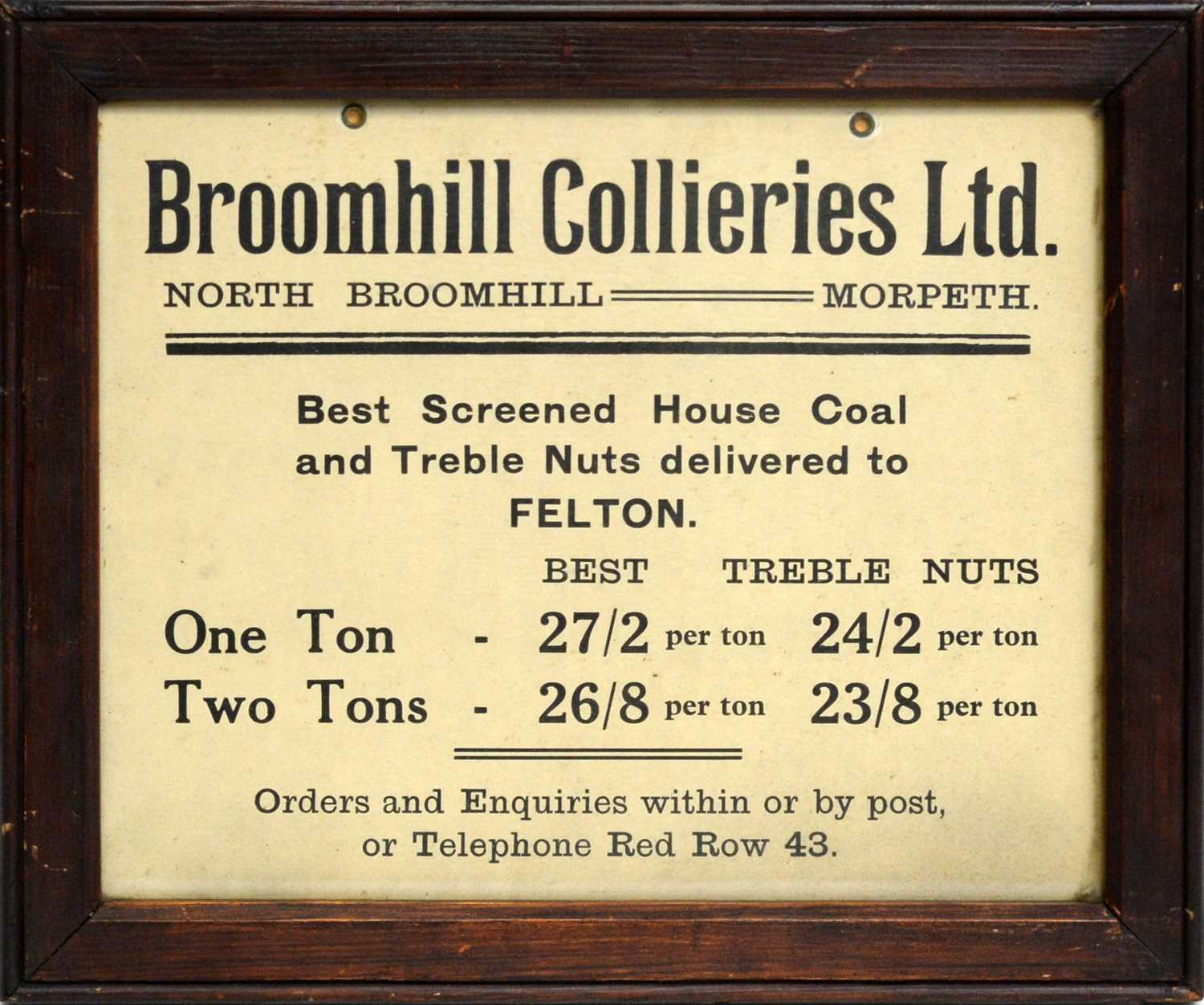 Lot 702 - 20th Century - A coal advertisement for Broomhill Collieries of Morpeth | lithograph