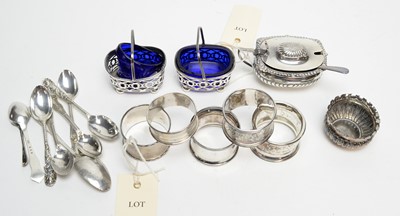Lot 181 - A selection of silver condiments, napkin rings and other items