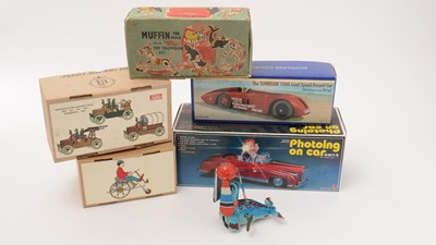 Lot 454 - Muffin The Mule Toy Television Set; Schylling The Sunbeam 1000 Landspeed Record Car; and other toys