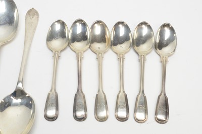 Lot 233 - A pair of silver tablespoons; a set of six silver teaspoons; together with six plated table forks.