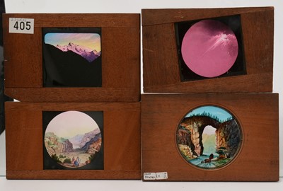 Lot 19 - A collection of 27 Victorian mahogany framed hand painted lantern slides