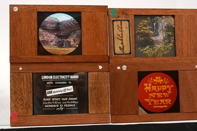 Lot 27 - A collection of 15 early 20th Century handpainted mahogany framed lantern slides