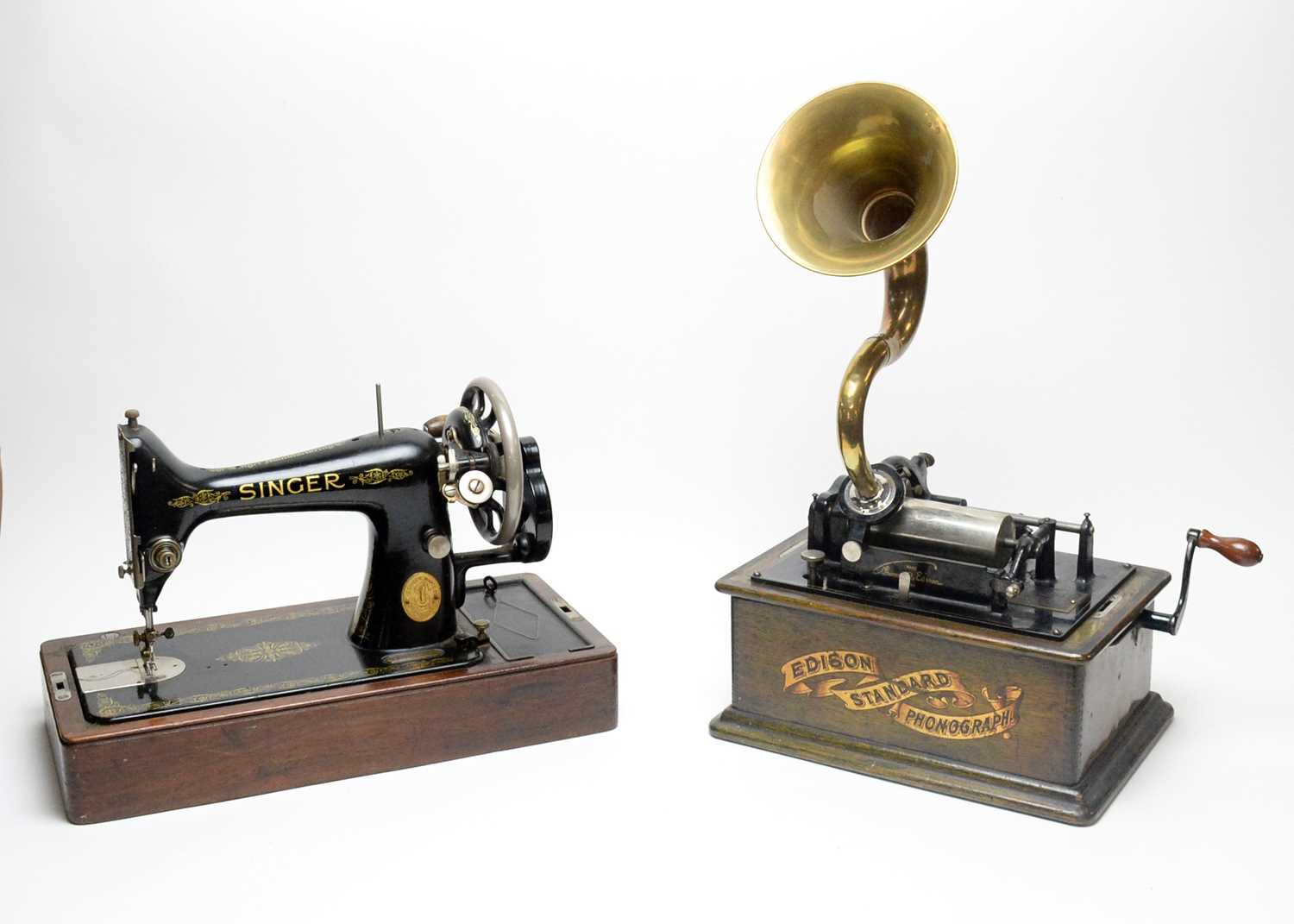 Lot 313 - An Edison Standard Phonograph; together with a Singer Sewing machine