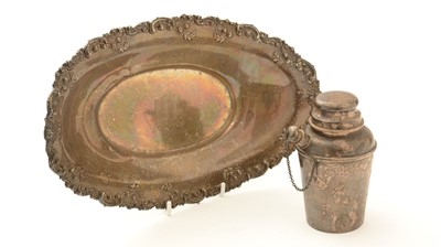 Lot 111 - A mid 20th Century American silver cocktail shaker; and an American silver boat-shaped dish