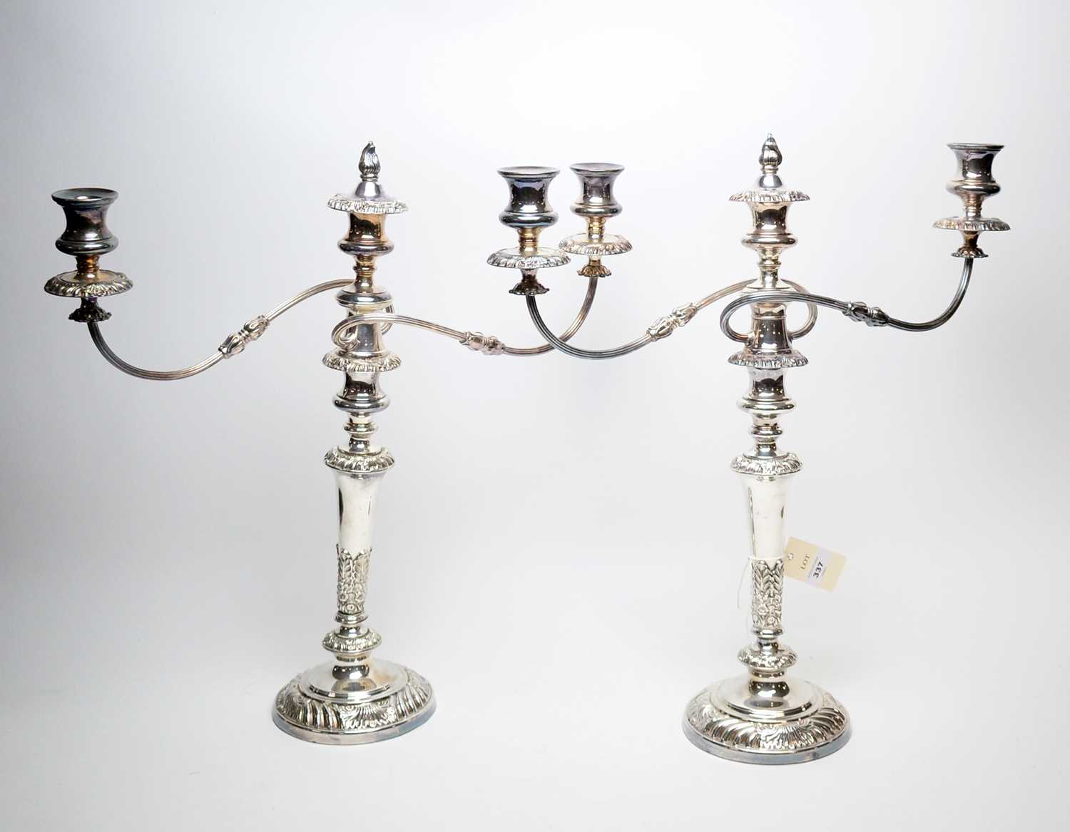 Lot 337 - A pair of silver plated twin branch candelabra