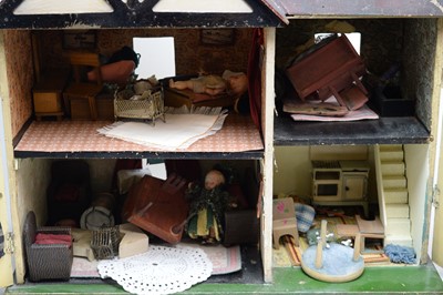 Lot 327 - A Tri-Ang two storey dolls house; together with a selection of dolls and doll accessories