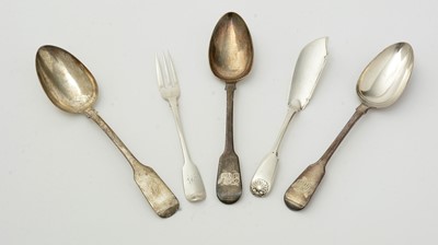 Lot 1144 - Three Georgian silver tablespoons, and other items