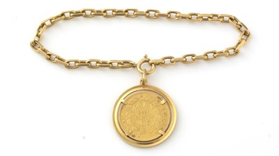 Lot 793 - A Napoleon III gold 20 Francs coin, on chain