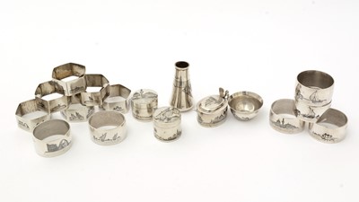 Lot 1159 - A selection of Persian niello decorated silverware