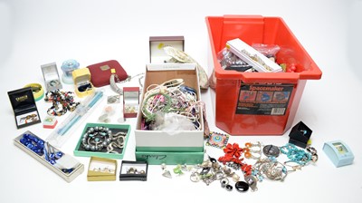 Lot 100 - A collection of costume, gold and silver jewellery and dress watches.