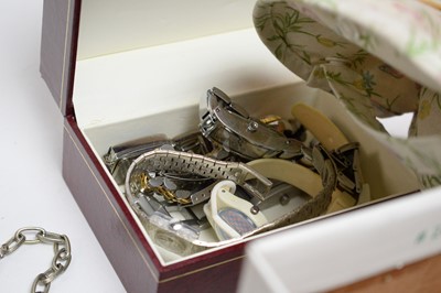 Lot 100 - A collection of costume, gold and silver jewellery and dress watches.