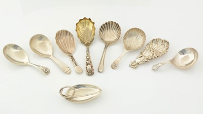 Lot 258 - An Elizabeth II silver caddy spoon; together with eight other various silver caddy spoons