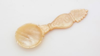 Lot 273 - A 19th Century carved mother-of-pearl caddy spoon