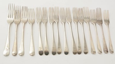 Lot 137 - A set of eight George III silver dessert forks; and eight other various silver dessert forks