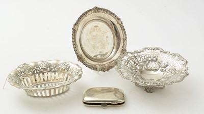 Lot 133 - Two silver bon bon dishes and other items