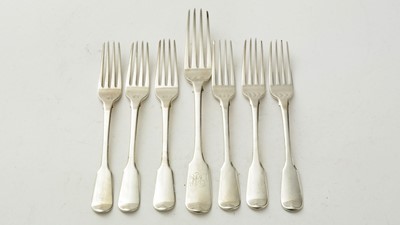 Lot 136 - A set of six silver desert forks and another
