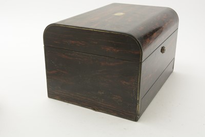 Lot 102 - A Victorian brass bound coromandel Wood toilet box