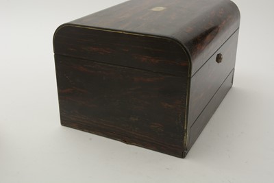 Lot 102 - A Victorian brass bound coromandel Wood toilet box