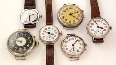 Lot 102 - Six steel cased manual wind wristwatches
